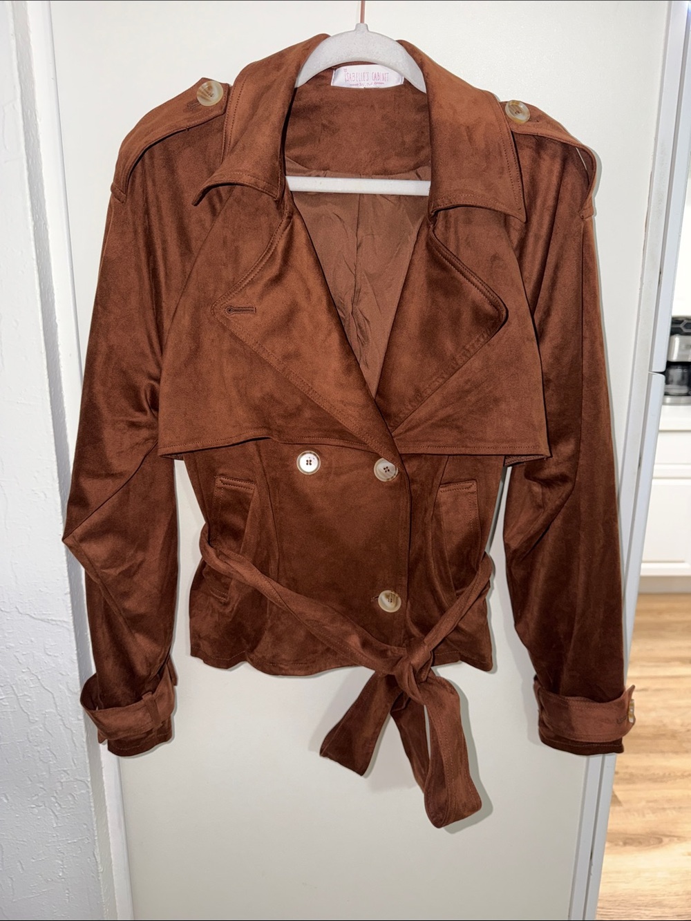 Isabelle's Cabinet Side Saddle Jacket in Brown Suede Like Material | M